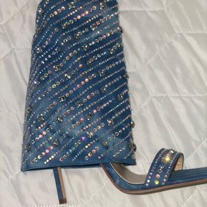 Azalea Wang high heels denim embellished shoes